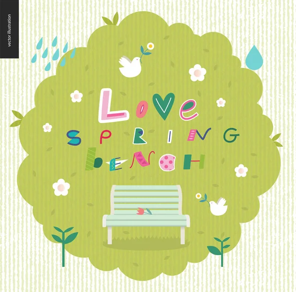 Amore, primavera, divertimento in panchina letetring — Vettoriale Stock