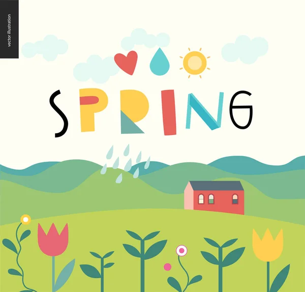 Letras de primavera y paisaje terrestre — Archivo Imágenes Vectoriales