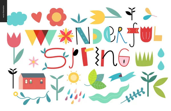 Maravillosas letras y elementos de primavera — Archivo Imágenes Vectoriales