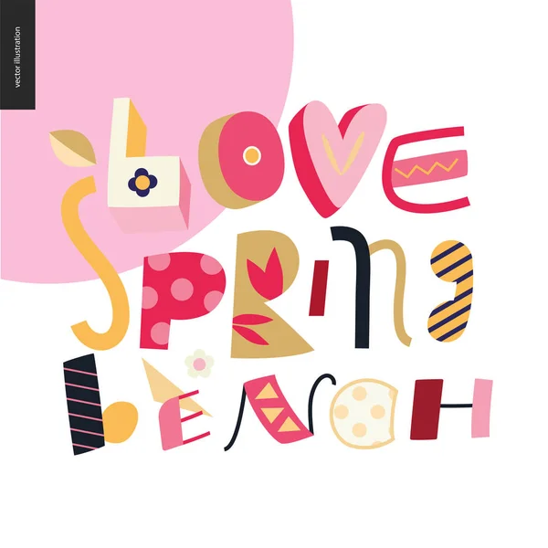 Szerelem, tavasz, szórakozás pad betűkkel — Stock Vector