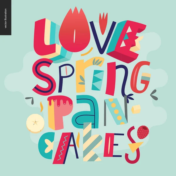 Letras composición amor primavera panqueques — Archivo Imágenes Vectoriales