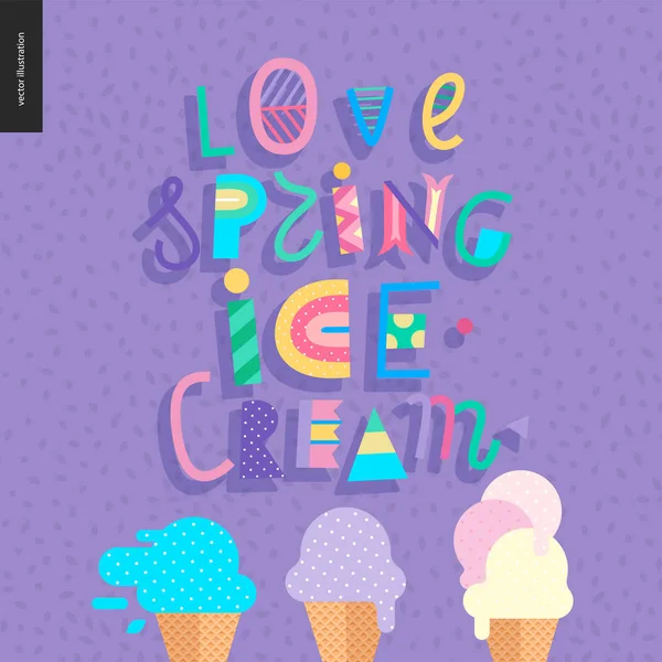 Amore primavera gelato lettering — Vettoriale Stock