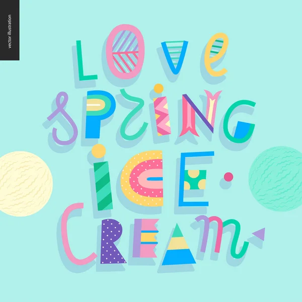 Amor primavera sorvete lettering —  Vetores de Stock