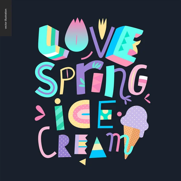 Amor primavera helado letras — Vector de stock