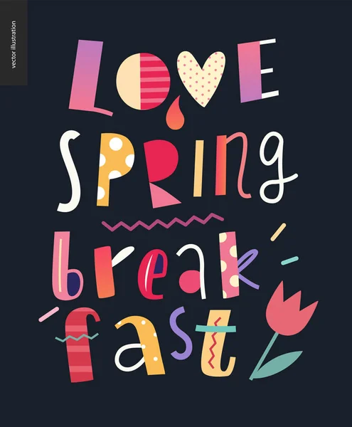 Amor, primavera, desayuno Letras composición — Archivo Imágenes Vectoriales