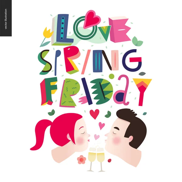 Amor primavera viernes - composición de letras — Archivo Imágenes Vectoriales