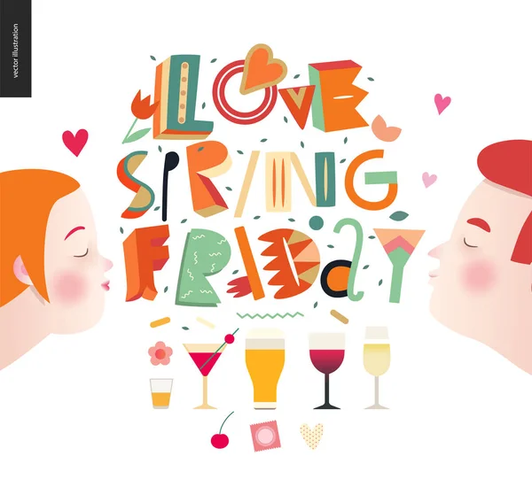 Älskar våren fredag - bokstäver sammansättning — Stock vektor
