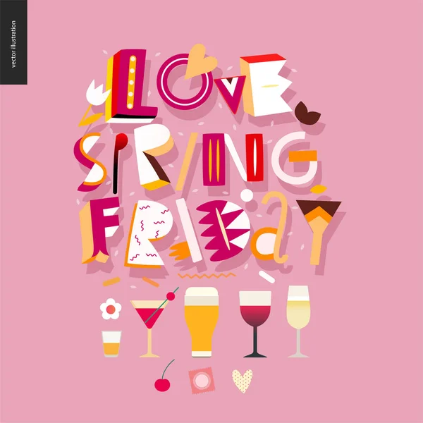 Amor primavera viernes - composición de letras — Vector de stock