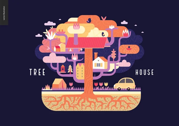 Concepto de casa árbol — Vector de stock