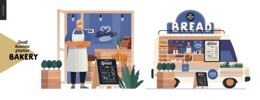 Fırın - küçük işletme grafikleri - kafe sahibi ve yemek kamyonu