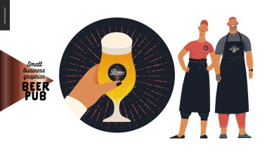 Bira fabrikası, zanaat bira barı - küçük işletme grafikleri - blog simgesi ve bar sahipleri