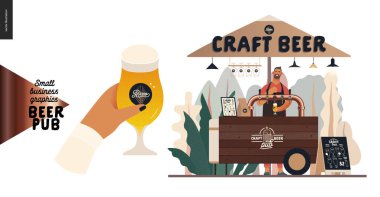 Bira fabrikası, zanaat bira barı - küçük işletme grafikleri - sokak satış arabası