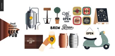 Bira fabrikası, zanaat bira barı - küçük işletme grafikleri - bar elemanları