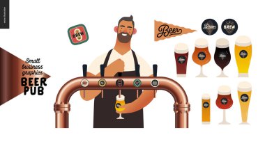 Bira fabrikası, zanaat bira barı - küçük işletme grafikleri - bir barmen
