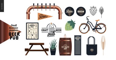 Bira fabrikası, zanaat bira barı - küçük işletme grafikleri - bar elemanları