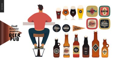 Bira fabrikası, zanaat bira barı - küçük işletme grafikleri - tezgahta bir erkek ziyaretçi