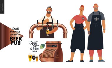 Bira fabrikası, zanaat bira barı - küçük işletme grafikleri - barmen, bar sahipleri