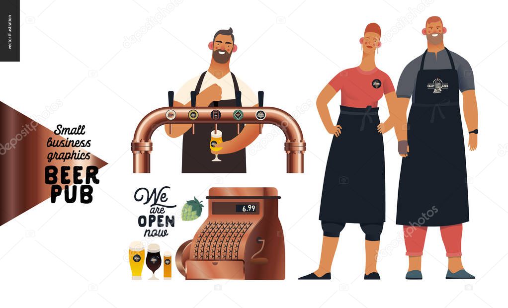 Brewery, craft beer pub - small business graphics - bartender, pub owners