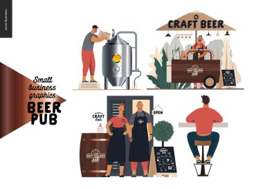 Bira fabrikası, zanaat bira barı - küçük işletme grafikleri - set