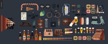 Bira fabrikası, zanaat bira barı - küçük işletme grafikleri - bar elemanları