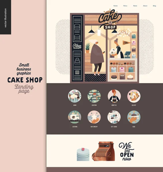 Cake shop - kleine bedrijven illustraties -landing page ontwerp template — Stockvector