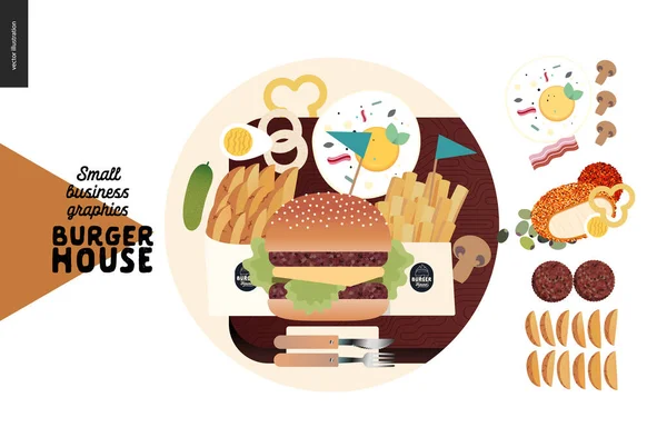 Burger huis - kleine bedrijven graphics - menu icoon en voedsel — Stockvector