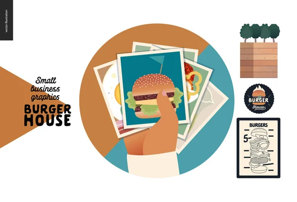 Burger ház - kisvállalkozási grafika - galéria ikon — Stock Vector