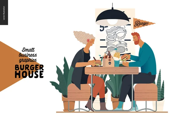 Burger ház - kisvállalkozások grafikája - látogatók — Stock Vector