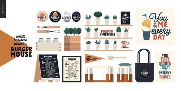 Burger House - gráficos de pequeñas empresas - elementos de la tienda — Vector de stock