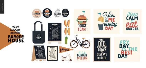Burger ház - kis üzleti grafika - üzlet elemek — Stock Vector