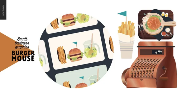 Burger house - небольшая бизнес-графика - значок подарочных карт — стоковый вектор