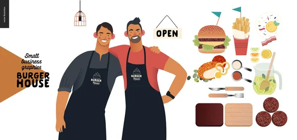 Maison de hamburger - graphiques de petite entreprise - propriétaires — Image vectorielle