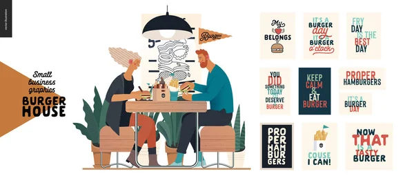 Burger house - grafika małych firm - odwiedzający — Wektor stockowy