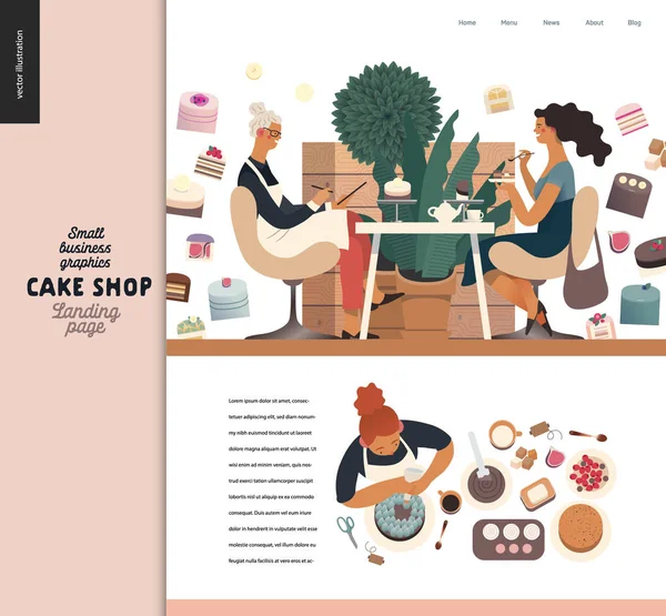 Loja de bolos - ilustrações de pequenas empresas - modelo de design de landing page — Vetor de Stock