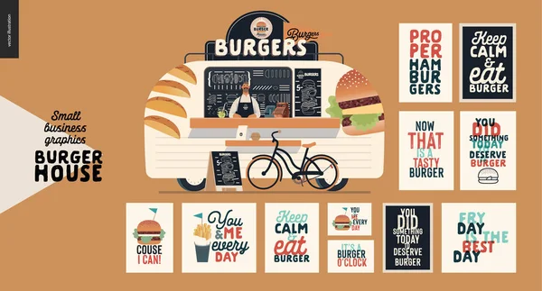 Burger House - gráficos de pequeñas empresas - camión de comida — Archivo Imágenes Vectoriales