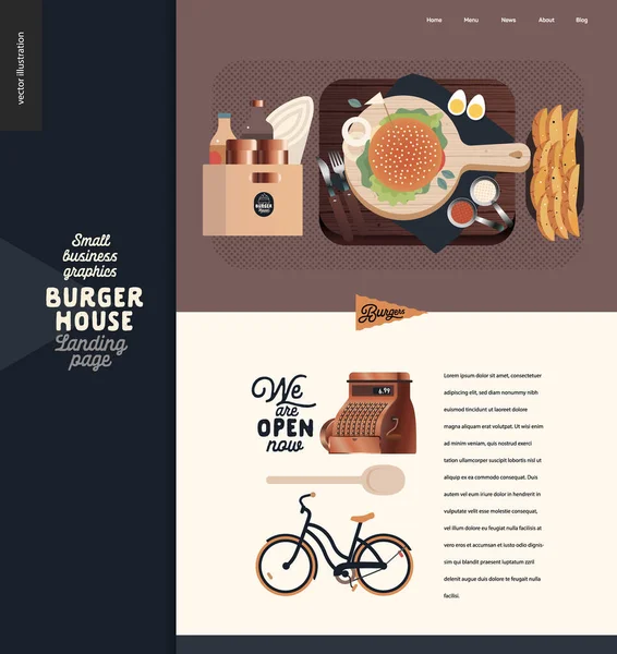 Burger house - small business graphics - landing page design template — 스톡 벡터