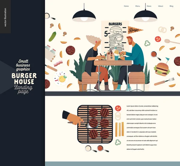 Maison de hamburger - graphiques de petite entreprise - modèle de conception de page de renvoi — Image vectorielle