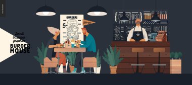 Hamburgerci - küçük işletme grafikleri - ziyaretçiler ve barmen