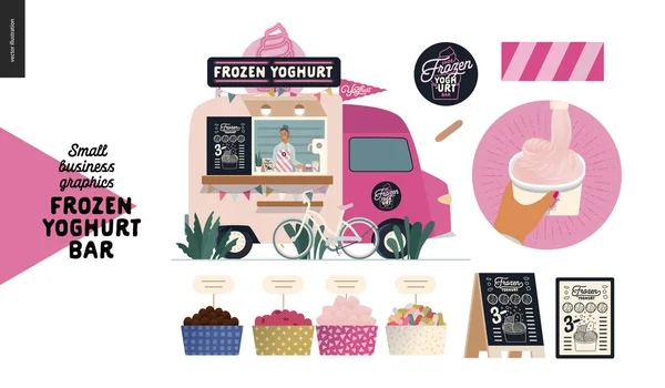 Bevroren yoghurt bar - kleine bedrijven graphics - food truck — Stockvector