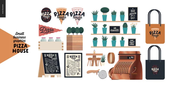 Pizzaház - kis üzleti grafika - üzlet elemek — Stock Vector