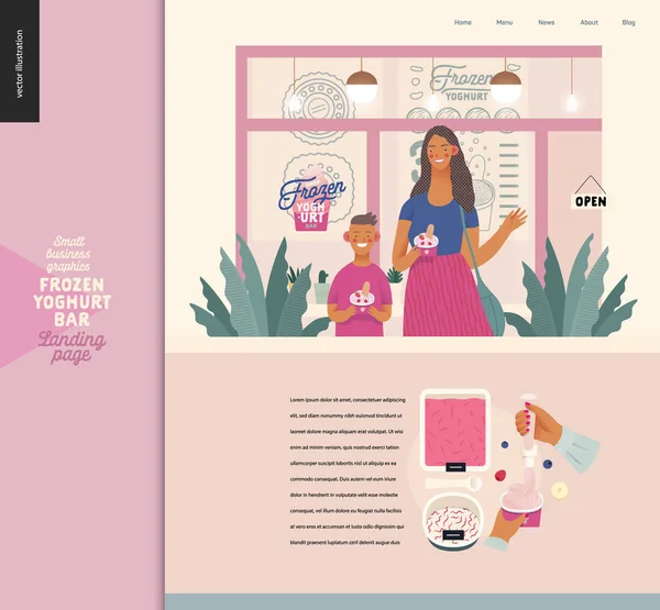 Bevroren yoghurt bar - kleine bedrijven graphics - landing page ontwerp template — Stockvector