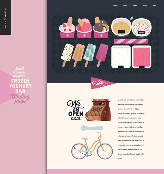 Frozen yoghurt bar - small business graphics - landing page design template — 스톡 벡터
