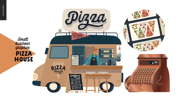Casa de pizza - gráficos de pequeñas empresas - entrega — Vector de stock