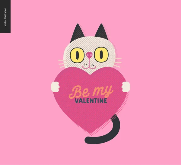 Kot trzyma serce - Valentine grafiki — Wektor stockowy