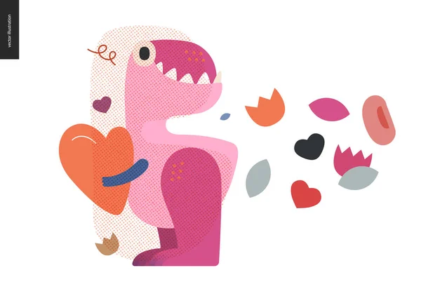 Dinosaur holding a heart - Valentine graphics — Stock Vector