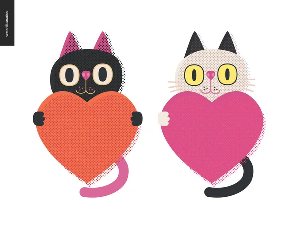 Katzen mit Herz - valentine Graphik — Stockvektor