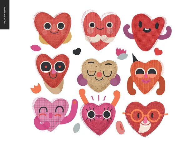 Glada hjärtan set - Valentine grafik — Stock vektor