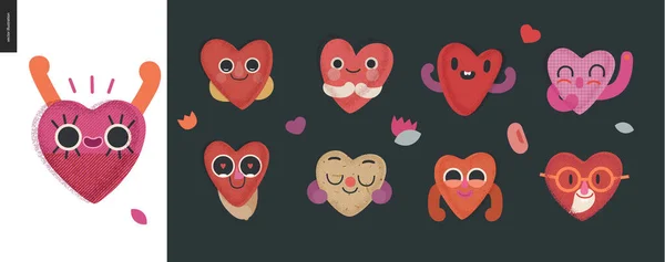 Szczęśliwy zestaw serc - grafika Valentine — Wektor stockowy
