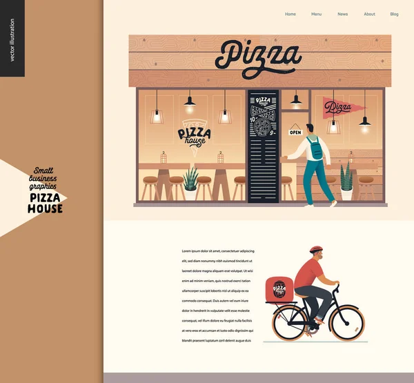 Pizza house - small business graphics - landing page design template — 스톡 벡터