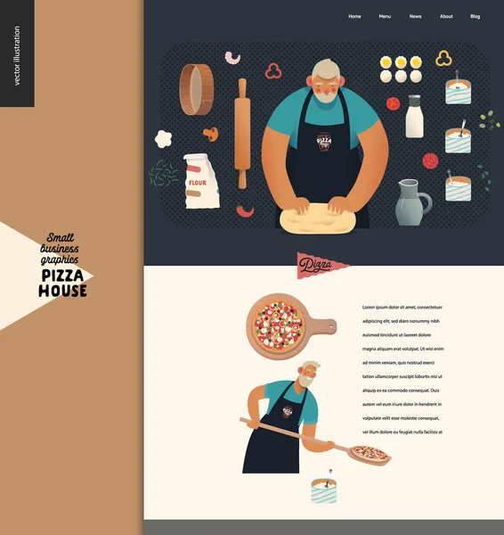 Casa de pizza - gráficos de pequenas empresas - modelo de design de landing page —  Vetores de Stock